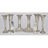 A Pair of Edward VII Silver Pillar Candlesticks and Mixed Silverware, the candlesticks by William