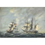 ***Allan Parsons - Oil painting - Marine scene with an English 22-gunned ship and two other ships in