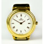A Lady's Quartz Wristwatch, by Omega, serial No. 1455, 18ct gold case, 24mm diameter, white enamel