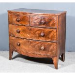 A George III Mahogany Bow Front Chest, fitted two short and long drawers, on shaped apron and