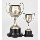 Two Early 20th Century Silver Two-Handled Prize Cups, each stamped silver 935, one with high