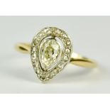 A Tear Drop Diamond Ring, 20th Century, set with a centre tear drop diamond, approximately .30ct,