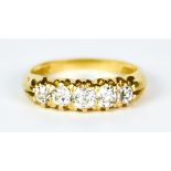 An 18ct Gold Five Stone Diamond Ring, 20th Century, set with five old European cut diamonds,