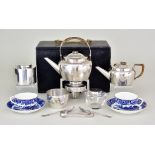 A Christopher Dresser Design Cased Tea-Set, for two persons by Hukin & Heath, retailed by Leuchars &