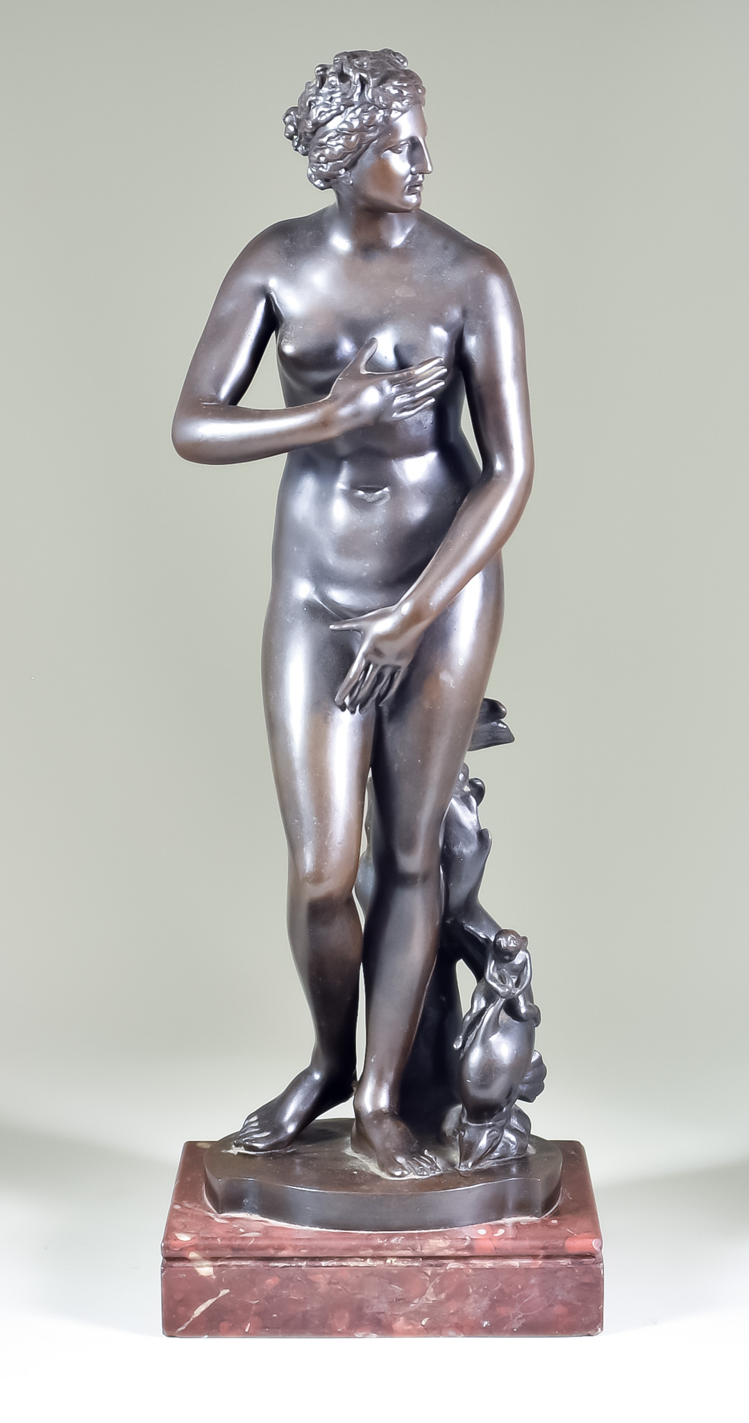 19th Century French School - Bronze Standing Figure of Venus and Cupid with a Dolphin, after the