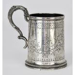 A Victorian Silver Tankard by Josiah William & Co. Exeter 1867, with moulded rim, engraved with