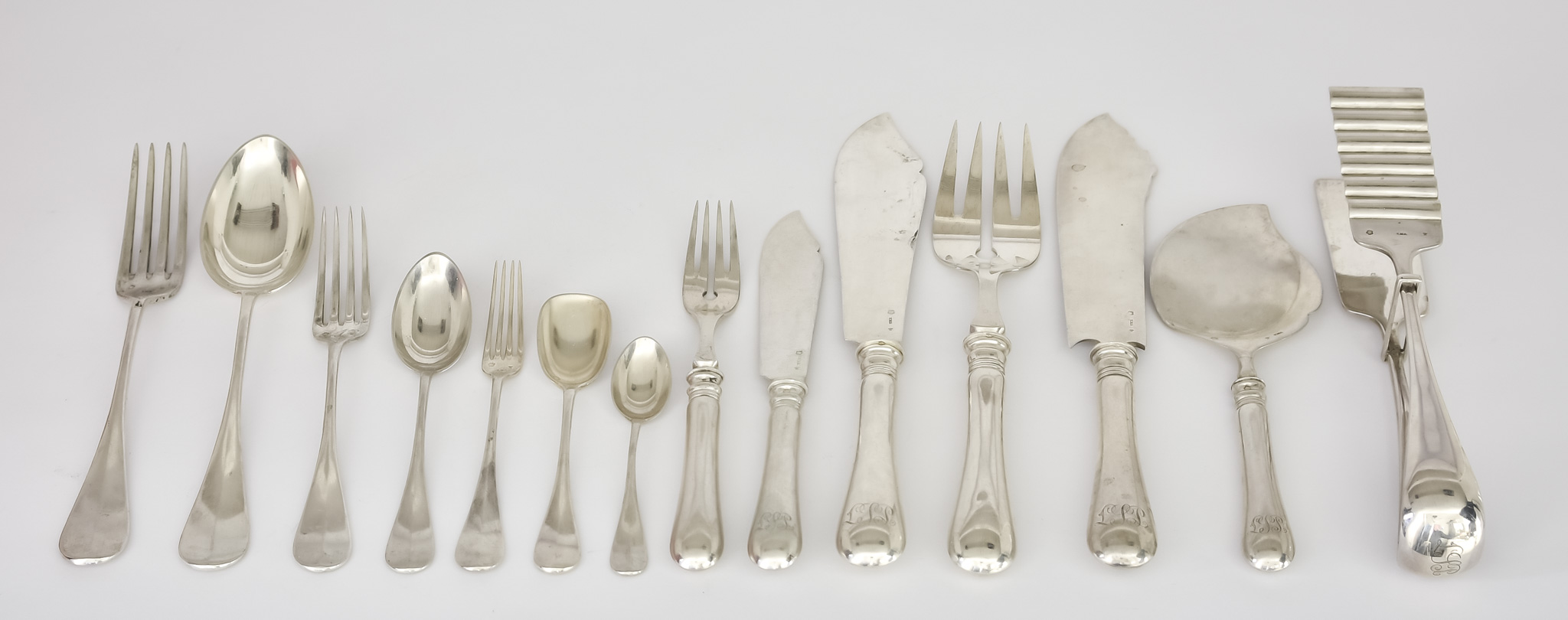 An Austrian Silver Table Service for Twelve Place Settings, by Vincent Mayer Sohne, Vienna, 800