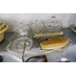 YELLOW GUILLOCHE ENAMELLED SILVER CLOTHES BRUSH, together with an EMBOSSED WHITE METAL HAIRBRUSH AND