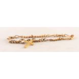 9ct GOLD BRACELET with small curb pattern links and long twisted links, ring clasp, 2.9 gms and a
