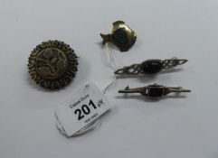 VICTORIAN SILVER COLOURED METAL TARG BROOCH, REPOUSSE WITH ROSE SPRAY; GLAZED LOCKET BACK; MEXICAN