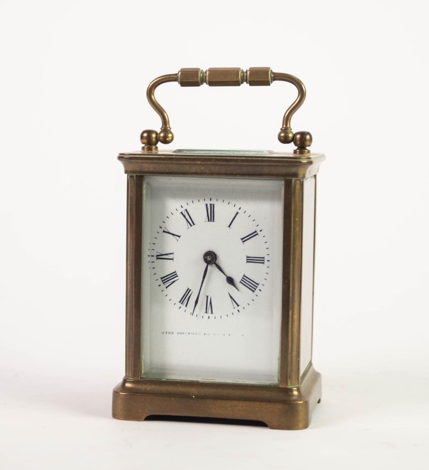 EARLY 20th CENTURY BRASS TIME PIECE CARRIAGE CLOCK with black and white roman dial, folding - Image 2 of 6