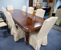 WILLIAM IV STYLE MAHOGANY EXTENDING DINING TABLE, oblong with quadrant corners, double thumb moulded