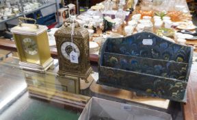 ESTYMA, WEST GERMAN, EMBOSSED GILT BRASS MANTEL CLOCK, WITH CARRYING HANDLE, MECHANICAL/MUSICAL