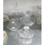 FOUR CRYSTAL CUT GLASS BASKETS VARIOUS (4)