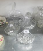 FOUR CRYSTAL CUT GLASS BASKETS VARIOUS (4)