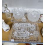 CUT GLASS PERFUME BOTTLE, CUT GLASS DRESSING TABLE ITEM WITH TRAY AND OTHER GLASS WARES VARIOUS (19)