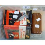 DUNHILL PIPE REAMER, prov pat 22345, in case, CLIFTON THREE CIGAR LEATHER CASE, and packets of