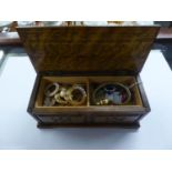 TALLENT OF OLD BOND STREET, CARVED OAK MINIATURE BLANKET CHEST, AS A MUSICAL TABLE CIGARETTE BOX,