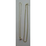 LARGE CULTURED PEARL AND GOLD LOOP PENDANT, AN 18ct GOLD FINE CHAIN NECKLACE, 1.5gms and  A 9ct GOLD