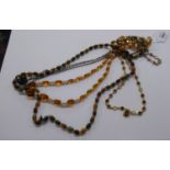 GOLD PLATED LONG CONTINUOUS NECKLACE WITH VARI-COLOURED CIRCULAR  AND THE MATCHING BRACELET WITH