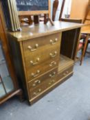 A CUSTOM MADE ELM CD STORAGE CABINET WITH A NEST OF SIX FITTED DRAWERS WITH BRASS DROP HANDLES, NEXT