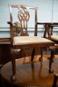 A SET OF SIX EARLY 20th CENTURY CHIPPENDALE REVIVAL DINING CHAIRS, including a pair of carver?s