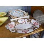 TWO ROYAL CHELSEA HAND-PAINTED BONE CHINA OVAL DISHES, ONE WITH VINE LEAF DECORATION, THE OTHER WITH