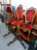 A POST-WAR REPRODUCTION ITALIAN STYLE DINING TABLE, WITH SHAPED TOP (A.F.) AND TEN DINING CHAIRS (