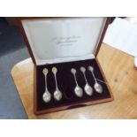 SET OF 3 JOHN PINCHES SILVER COLLECTORS SPOONS, THE DISC TOPS EMBOSSED WITH THE HEADS OF