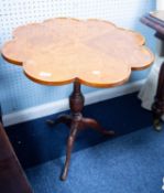GEORGE III STYLE OCCASIONAL TABLE, with quartered burrwood veneered circular top with octafoil