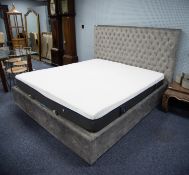 EMMA SUPER KING SIZED DIVAN BED WITH OTTOMAN BASE, integral button upholstered high headboard