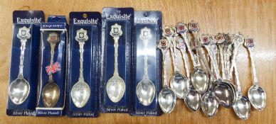 13 'EXQUISITE' EP. 'LANCASHIRE' SOUVENIR SPOONS WITH ENAMELED CREST, 6 SIMILAR SPOONS WITH '