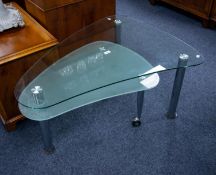 ART DECO STYLE TWO TIER COFFEE TABLE, with plain glass cone shaped top, the swing out lower tier