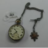 DOMINANT, SWISS SILVER OPEN FACED POCKET WATCH, WITH KEYLESS MOVEMENT, WHITE ROMAN DIAL, LONDON