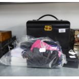 BLACK LEATHER CLOTH LARGE JEWELLERY CASE , WITH LIFT-UP LID, WITH INTERIOR MIRROR WITH FULL FITTED
