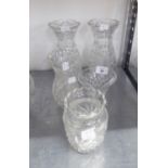 PAIR OF CUT GLASS VASES AND THREE OTHER CUT GLASS VASES (5)