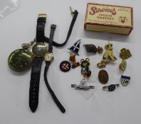 INGRAHAM 'VICEROY' METAL CASE POCKET WATCH, WITH KEYLESS MOVEMENT, BLACK LUMINOUS ARABIC DIAL AND