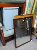 A DRESSING TABLE MIRROR, A BLUE PAINTED LINEN RECEIVER AND AN OVER-BED TABLE (3)