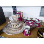 TWO IMPERIAL BONE CHINA rose decorated trios ? cup, saucer and plate, plus a cake plate with 22ct