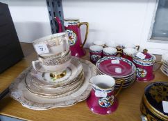 TWO IMPERIAL BONE CHINA rose decorated trios ? cup, saucer and plate, plus a cake plate with 22ct