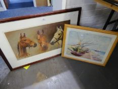 TWO FRAMED COLOUR PRINT REPRODUCTIONS, 'Race Horses' and after Van Gogh, 'Boats' (20)