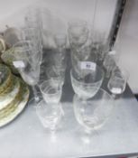 SET OF FIVE CHAMPAGNE FLUTES, SET OF SIX STEMMED WINES, MATCHING SET OF SIX DESSERT WINES and a