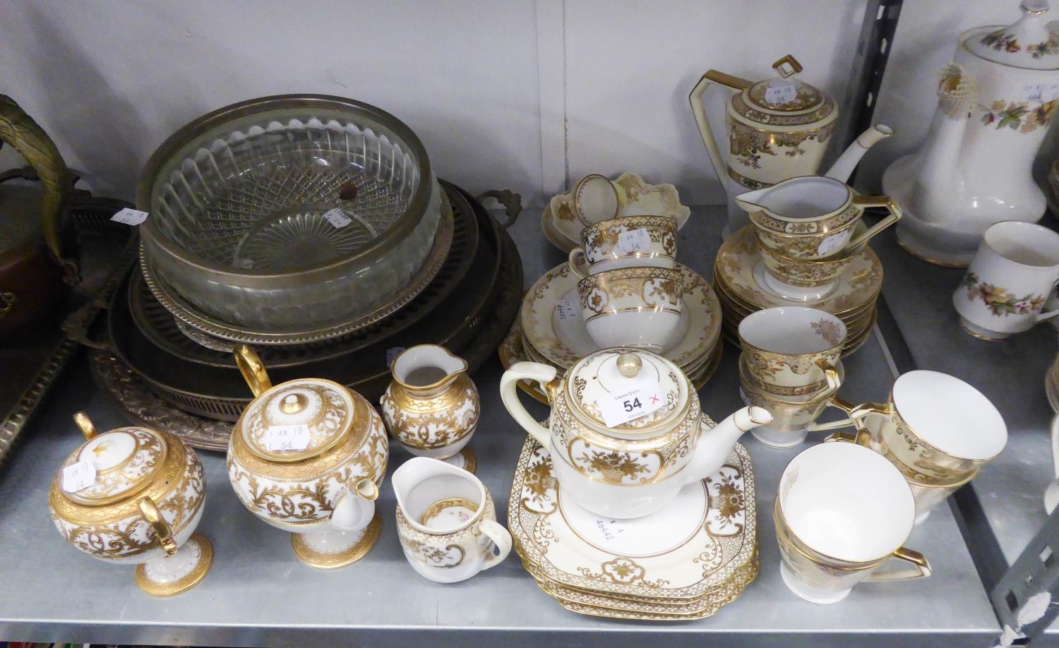 FIFTEEN PIECE NORITAKE PORCELAIN COFFEE SERVICE FOR IX PERSONS, with gilt and lemon borders, and