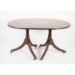 TWENTIETH CENTURY CROSSBANDED MAHOGANY TWIN PEDESTAL DINING TABLE WITH ADDITIONAL LEAF, the D