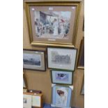 A COLOUR PRINT REPRODUCTION 'MARKET DAY' AND TWO SMALL COLOUR PRINTS (3)