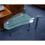 ART DECO STYLE TWO TIER COFFEE TABLE, with plain glass cone shaped top, the swing out lower tier