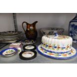 MIXED LOT OF CERAMICS, to include: COPPER LUSTRE JUG, QUIMPER POTTERY CHEESE DISH AND COVER,