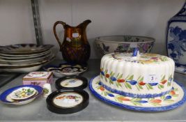 MIXED LOT OF CERAMICS, to include: COPPER LUSTRE JUG, QUIMPER POTTERY CHEESE DISH AND COVER,