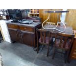 OAK DINING ROOM FURNITURE, VIZ AN ENCLOSED SIDEBOARD WITH TWO DRAWERS OVER TWO DOORS;