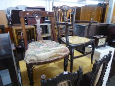 VICTORIAN SINGLE CHAIR AND A CHIPPENDALE STYLE MAHOGANY OPEN ARMCHAIR